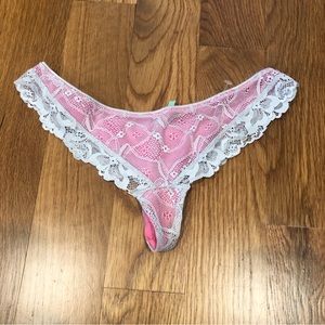 Honeydew Pink Grey Lace Thong Small S